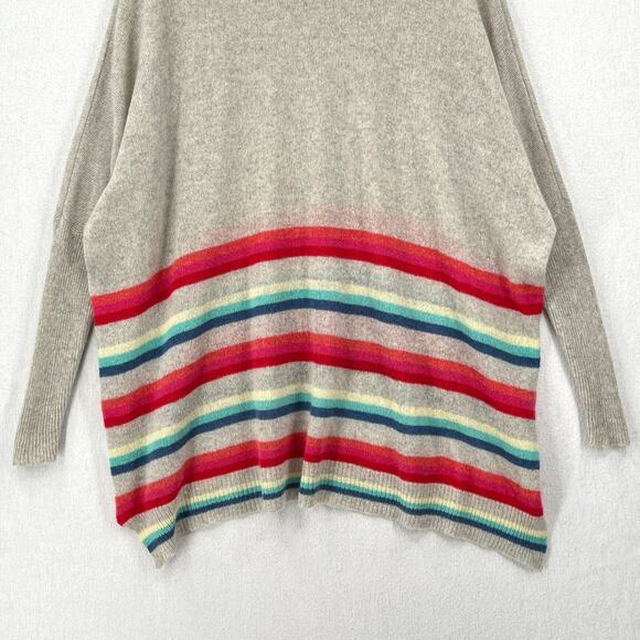 SUBTLE LUXURY Poncho Cashmere Sweater Womens XS Small Heather Gray Multi Stripe - Picture 7 of 13